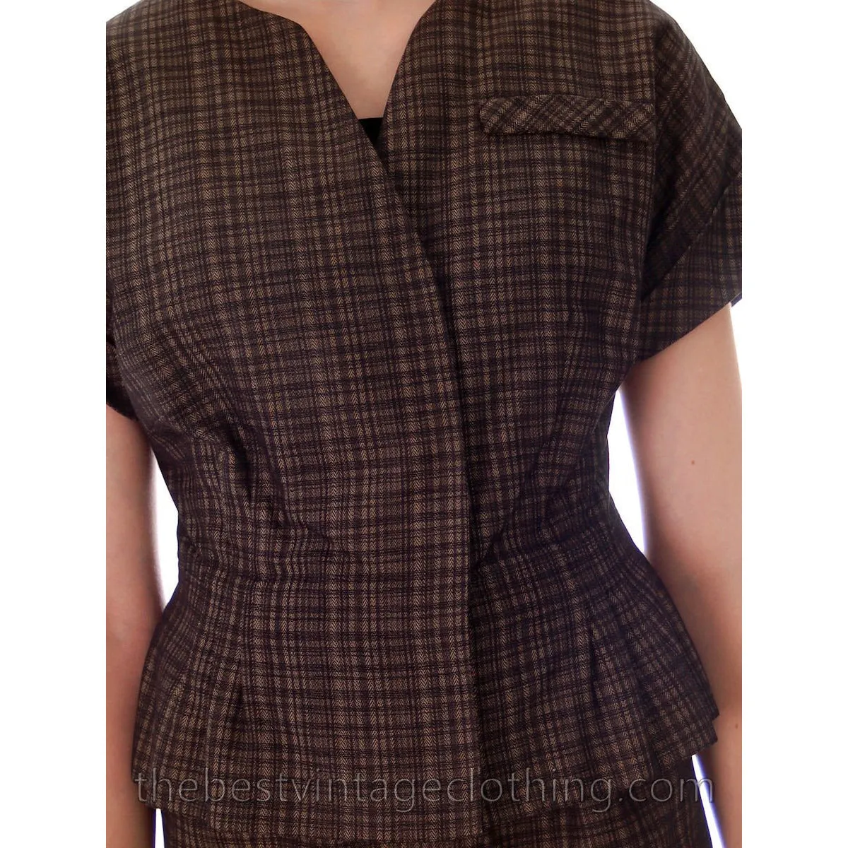 1950s Vintage Silk Suit Short Sleeves Plaid Blums-Vogue Unique 38-25-36 High Quality