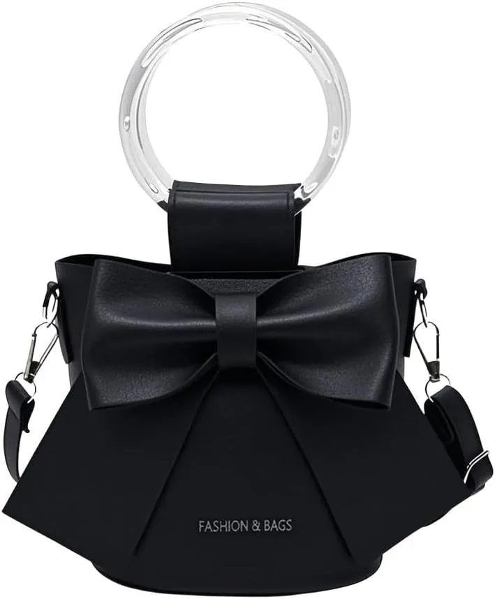 1PCS Stylish Women's Bucket Bag with Detachable Strap & Bow Accent - Casual Shoulder Crossbody Purse