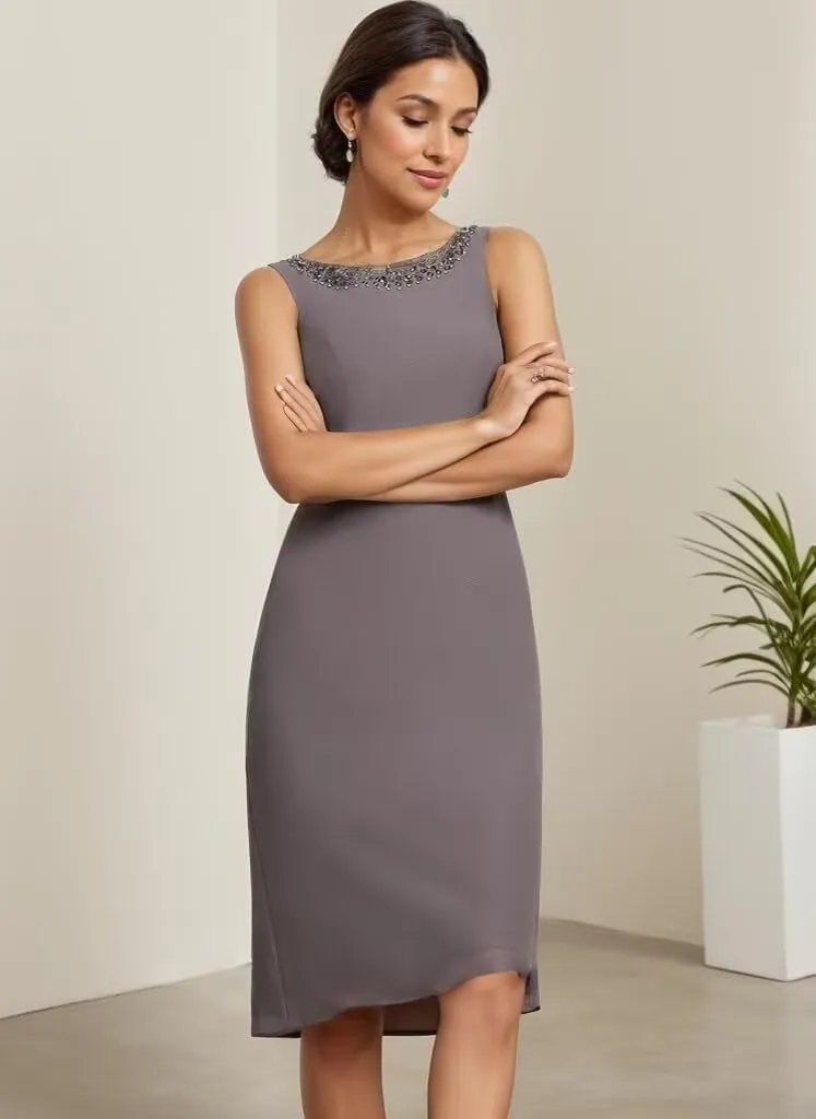 2 Piece Mother of The Bride Dresses with Jackets 3/4 Sleeve Formal Evening Gown Chiffon Beaded Wedding Guest Dresses