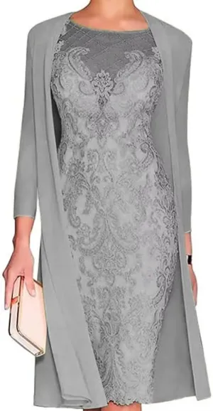 2 Pieces Mother of The Bride Dresses with Jackets Tea Length Mother of The Groom Dress Laces Appliques Evening Dresses