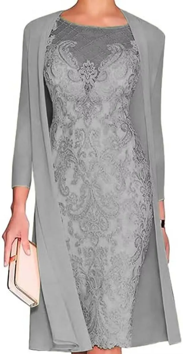 2 Pieces Mother of The Bride Dresses with Jackets Tea Length Mother of The Groom Dress Laces Appliques Evening Dresses