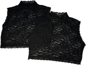 2X Women Mock Neck Lace Crop Vest Tank Top Basic Sleeveless Slim Fit Cami Cropped Blouse Tops