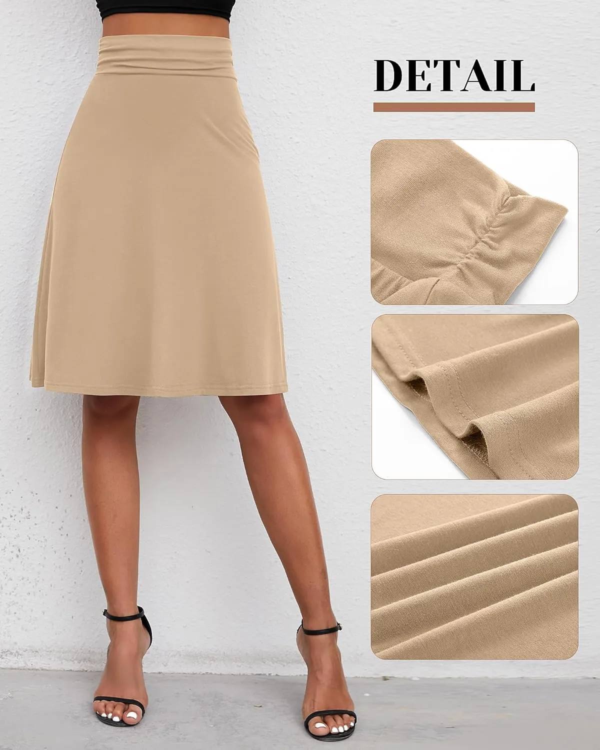 3 Pack Womens Midi Skirts Flowy Lightweight Knee Length Casual Elastic Waist Modest Flared Skirts Trendy Summer