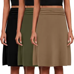 3 Pack Womens Midi Skirts Flowy Lightweight Knee Length Casual Elastic Waist Modest Flared Skirts Trendy Summer