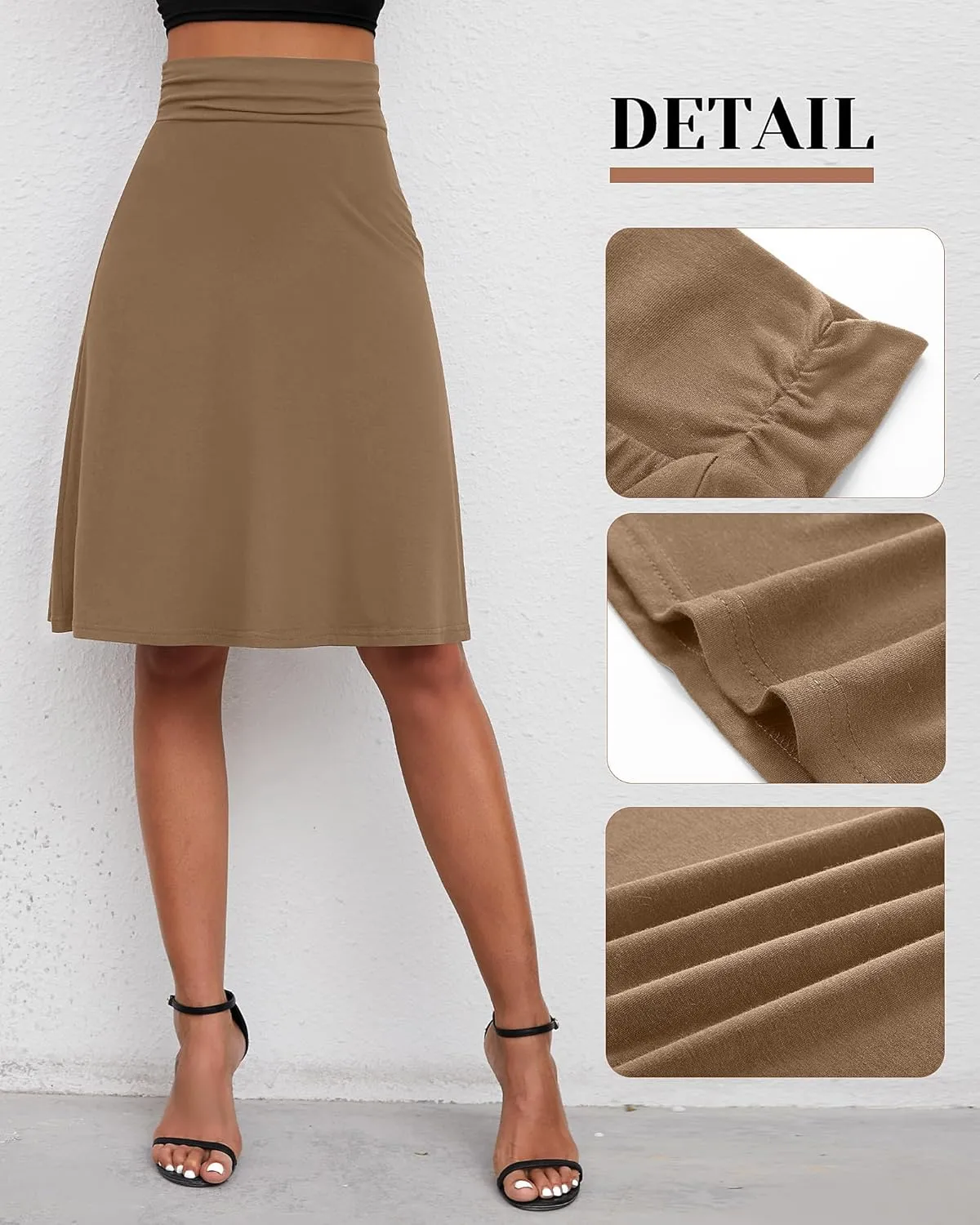 3 Pack Womens Midi Skirts Flowy Lightweight Knee Length Casual Elastic Waist Modest Flared Skirts Trendy Summer