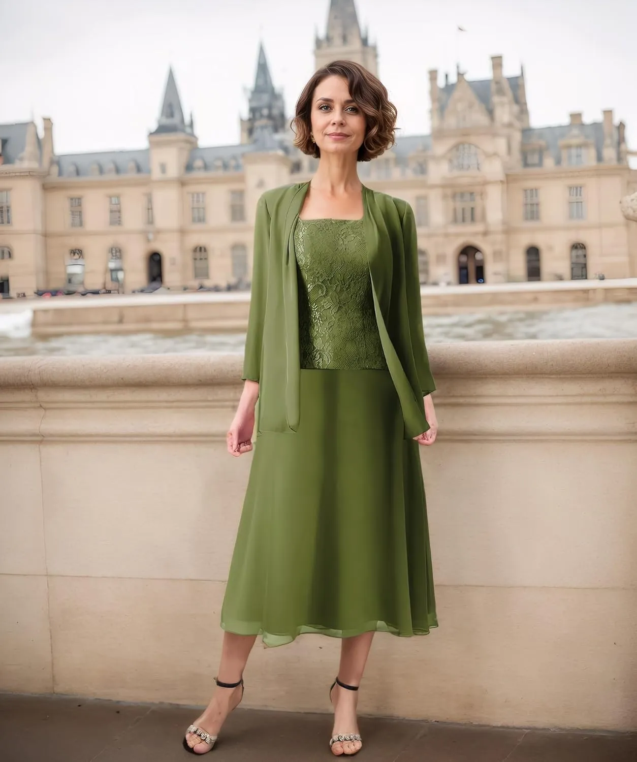 3 Pieces Mother of The Bride Dresses Women Chiffon Formal Evening Gowns with Long Sleeve Jackets