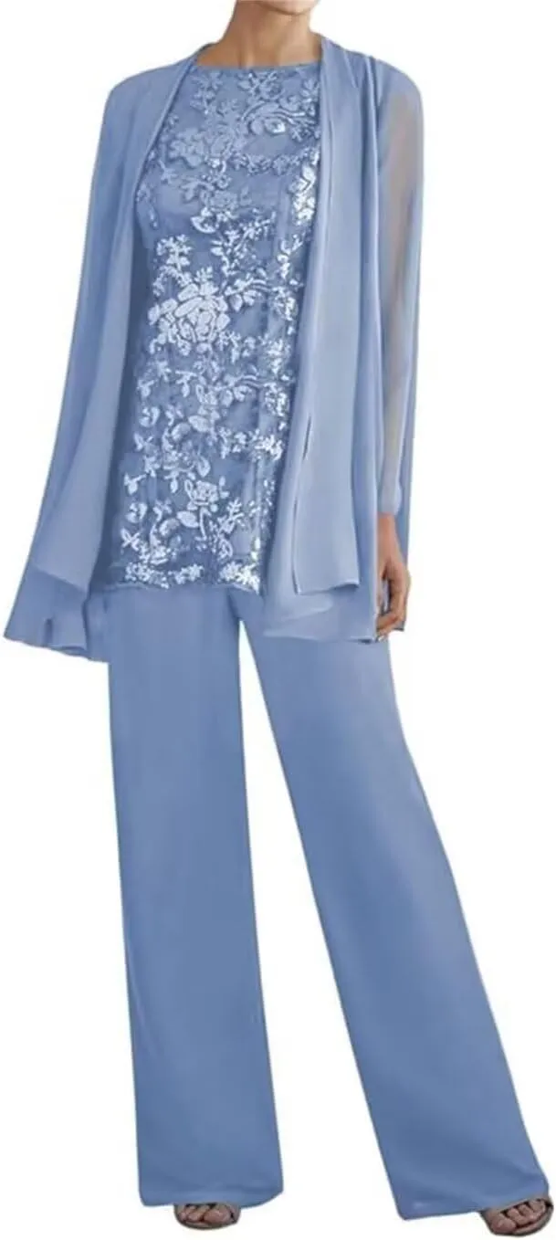 3 Pieces Mother of The Bride Pant Suits for Women Dressy Lace Wedding Formal Outfit with Jackets PG016