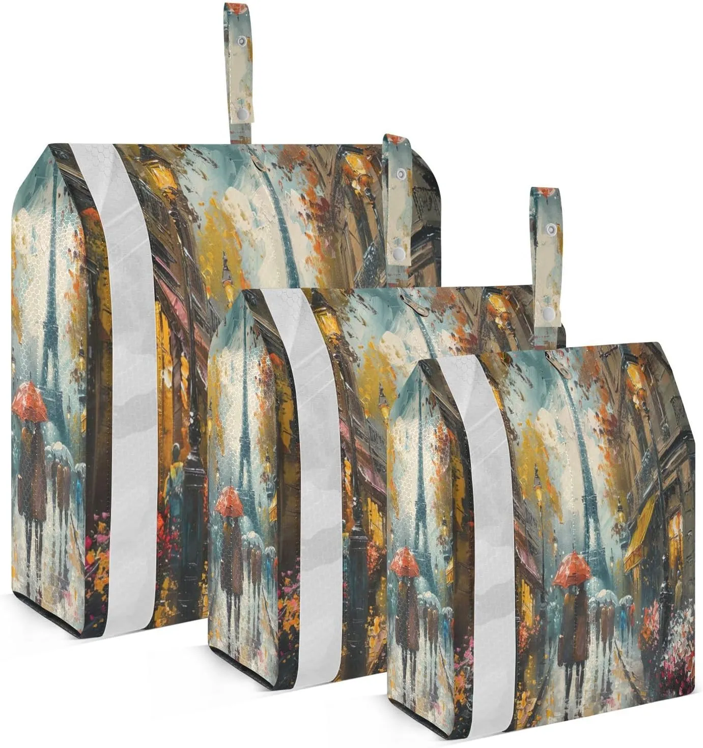 3 Set Travel Packing Cubes Lightweight Foldable Oil Painting Streets View Luggage Bags Organizers for Travel Accessories Travel Essentials