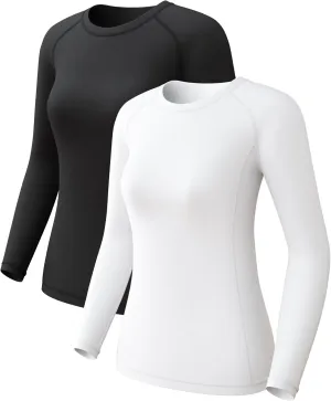 4 Pack Women's Compression Shirts Long Sleeve Athletic Workout Tops Sun Protection Cool Dry Undershirt for Yoga Gym