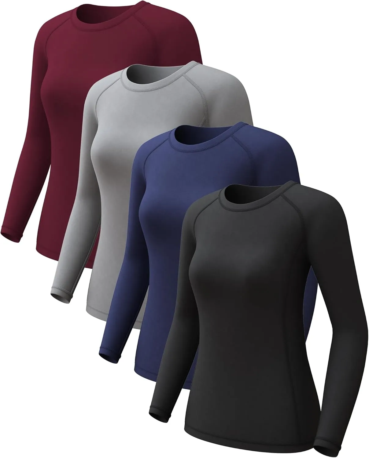 4 Pack Women's Compression Shirts Long Sleeve Athletic Workout Tops Sun Protection Cool Dry Undershirt for Yoga Gym