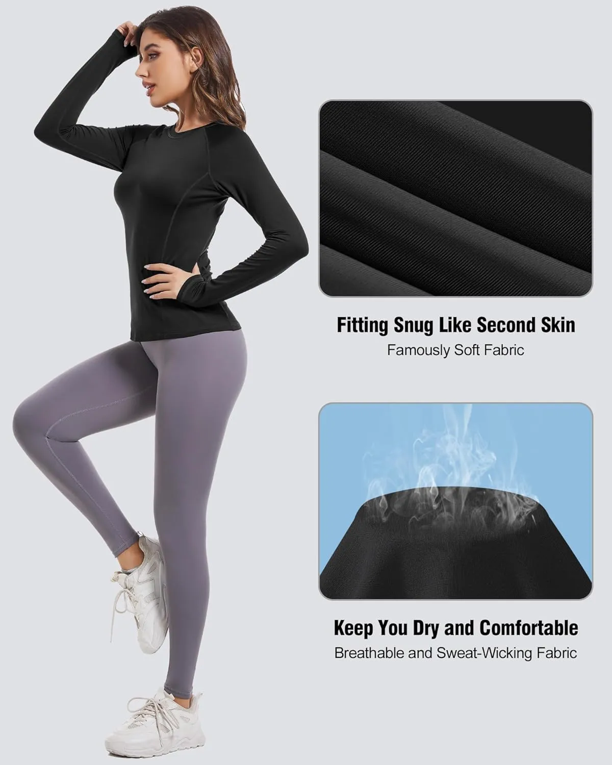 4 Pack Women's Compression Shirts Long Sleeve Athletic Workout Tops Sun Protection Cool Dry Undershirt for Yoga Gym