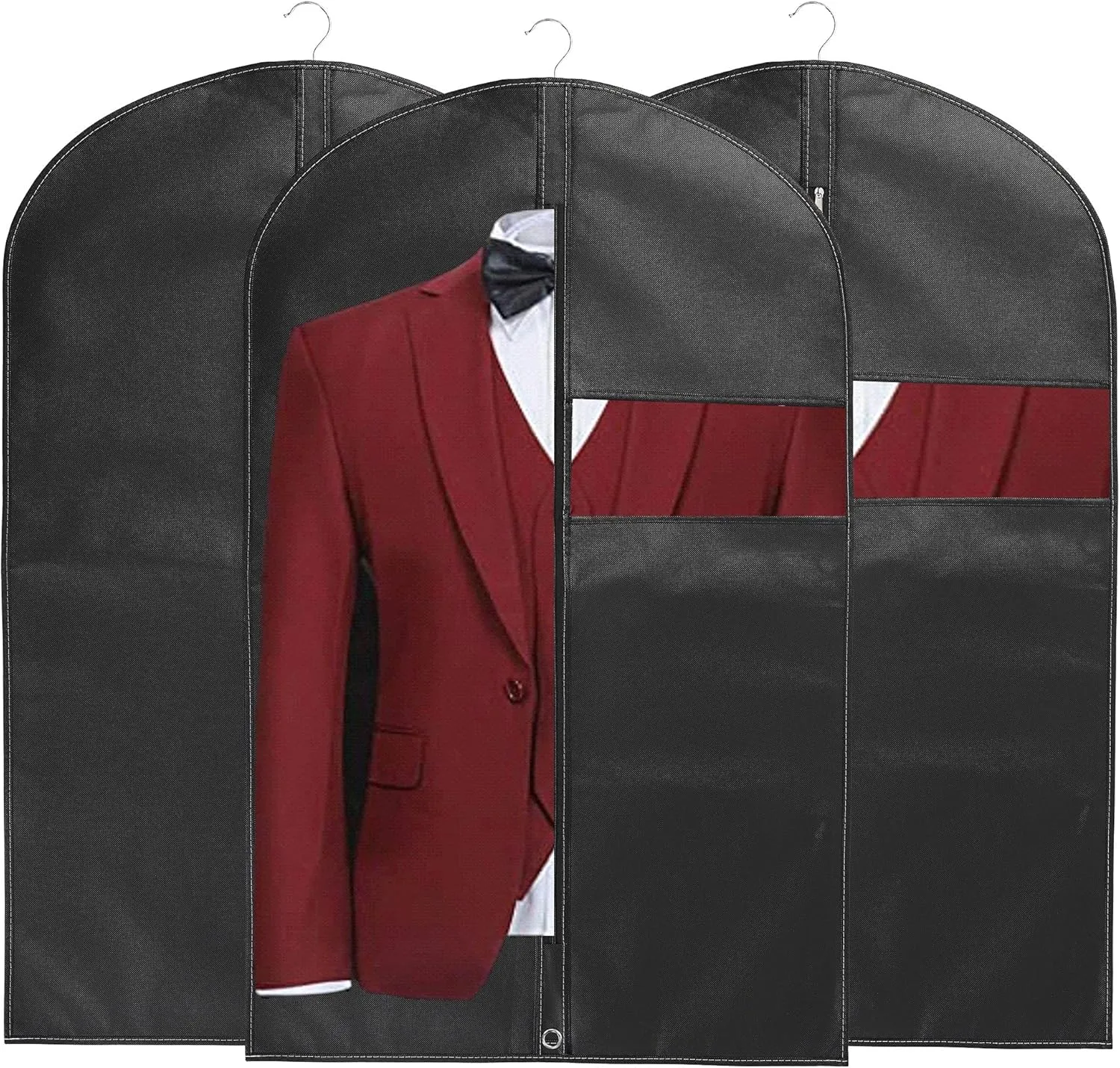 40Garment Bags3 PackSuit Bag for Storage Hanging Clothes Suitable for Storage of Dresses Suits Overcoats Garment Can Provide Neatness and Space-Saving for Your Wardrobe (Black, 40  24 Inch)