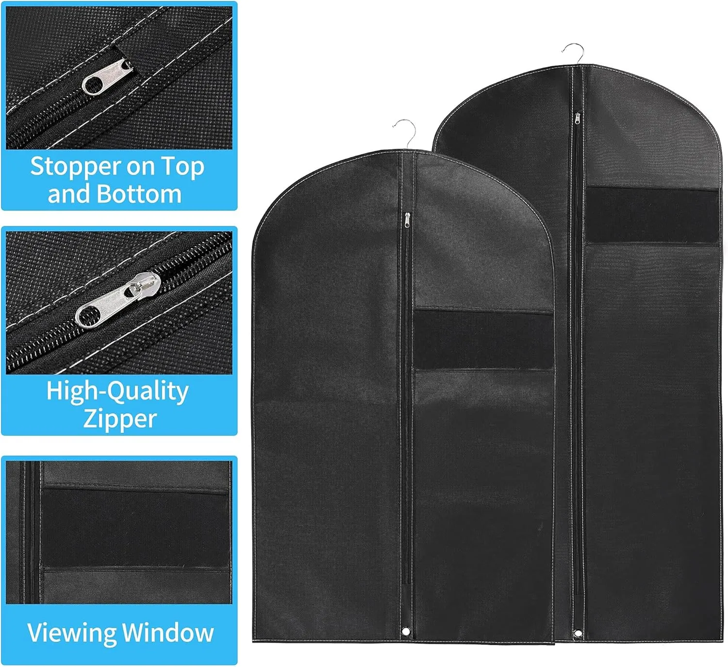 40Garment Bags3 PackSuit Bag for Storage Hanging Clothes Suitable for Storage of Dresses Suits Overcoats Garment Can Provide Neatness and Space-Saving for Your Wardrobe (Black, 40  24 Inch)