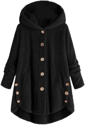 Akivide Womens Long Fleece Sherpa Hoodie Winter Warm Fuzzy Jacket Coats Outerwear with Pocket Plus Size