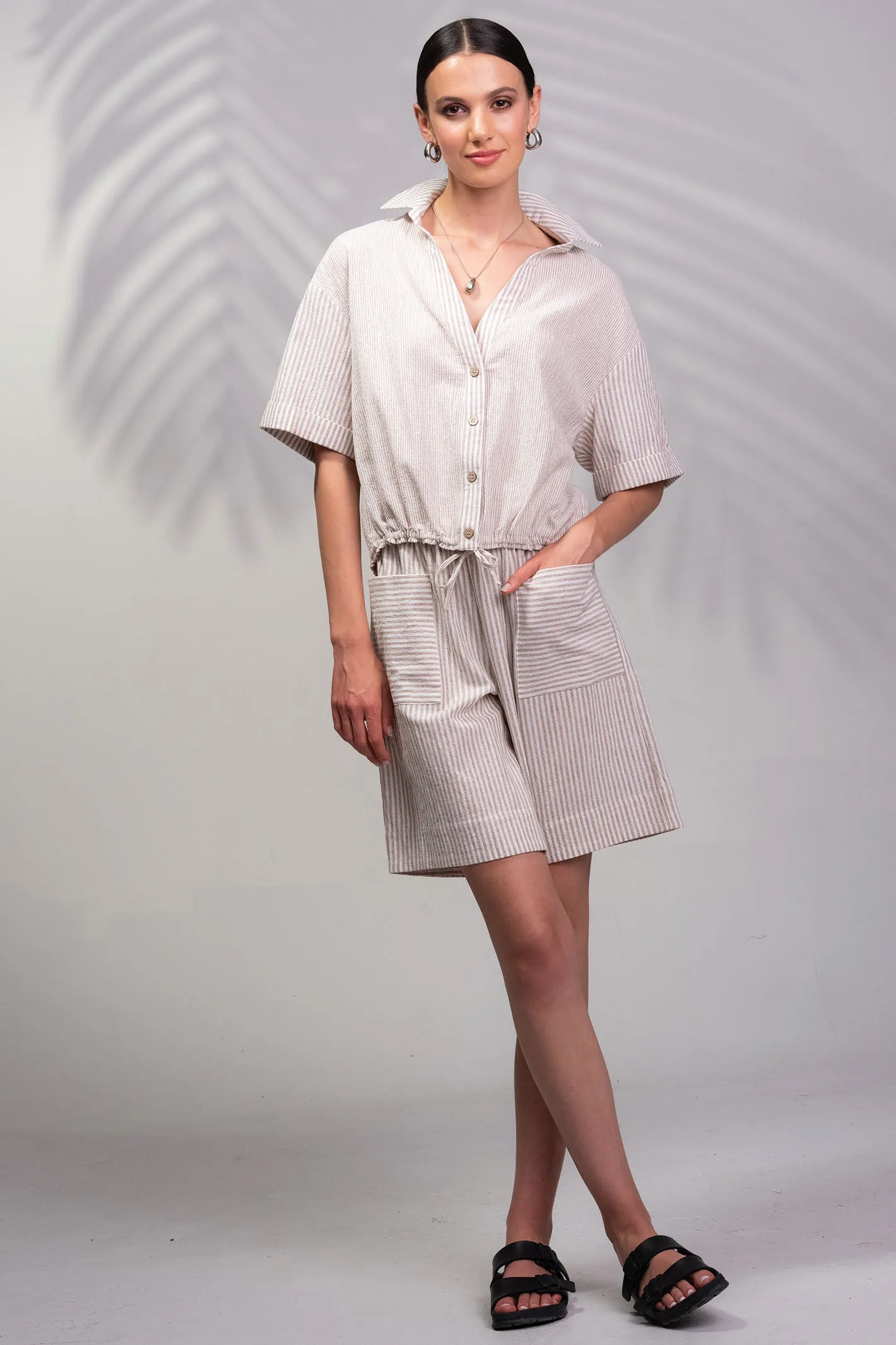 Alison Sheri Sand Stripe Linen Blend Shorts A45481