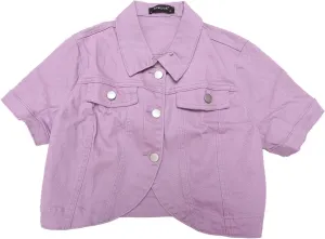 Allegra K Casual Denim Jacket for Women's Turndown Collar Short Sleeves Crop Jean Jackets