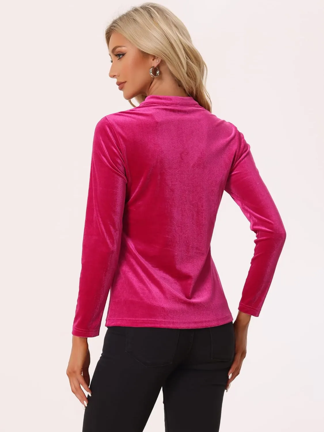 Allegra K Casual Velvet Top for Women's Office Soft Long Sleeve V Neck Christmas T-Shirt