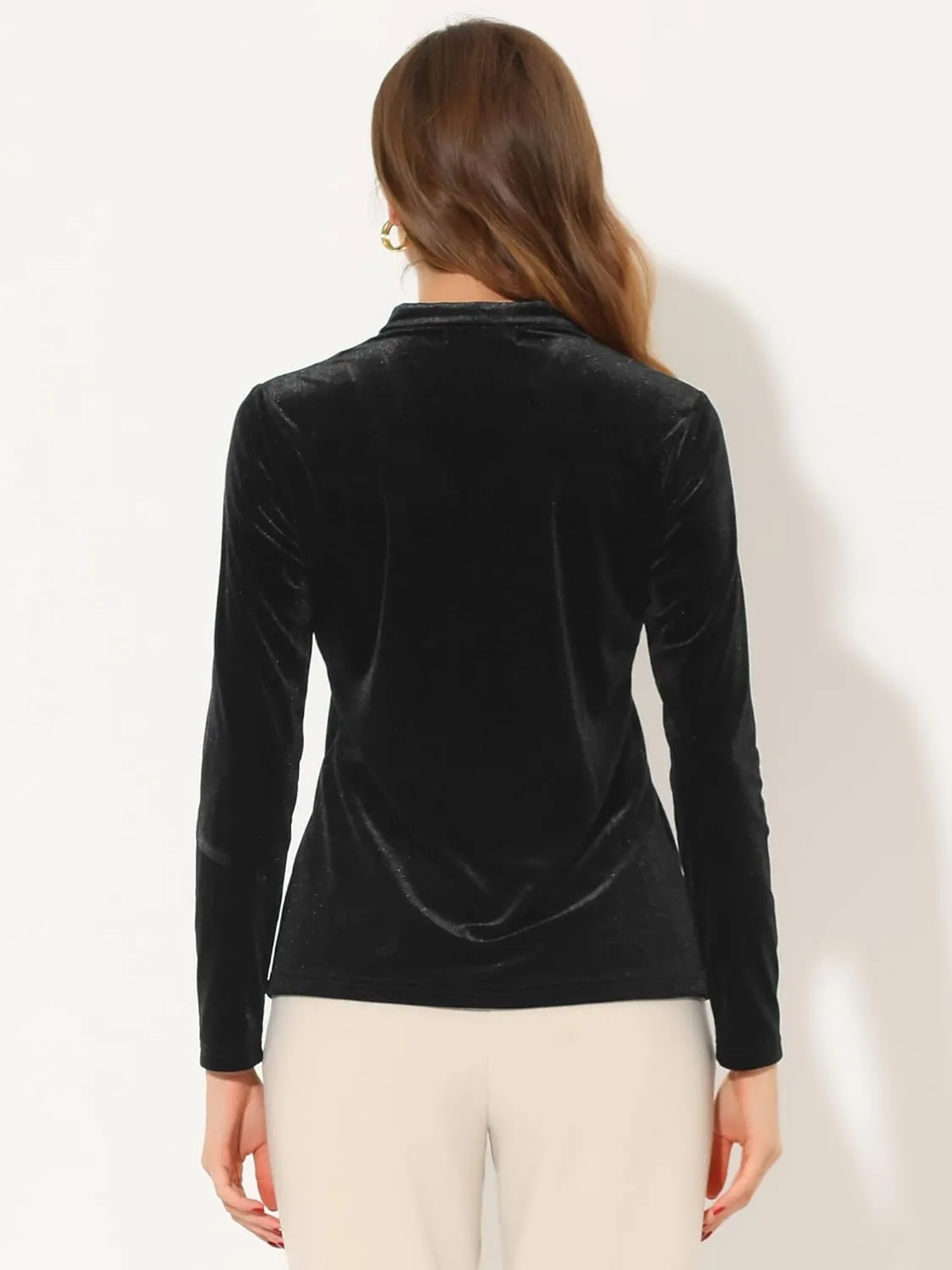 Allegra K Casual Velvet Top for Women's Office Soft Long Sleeve V Neck Christmas T-Shirt