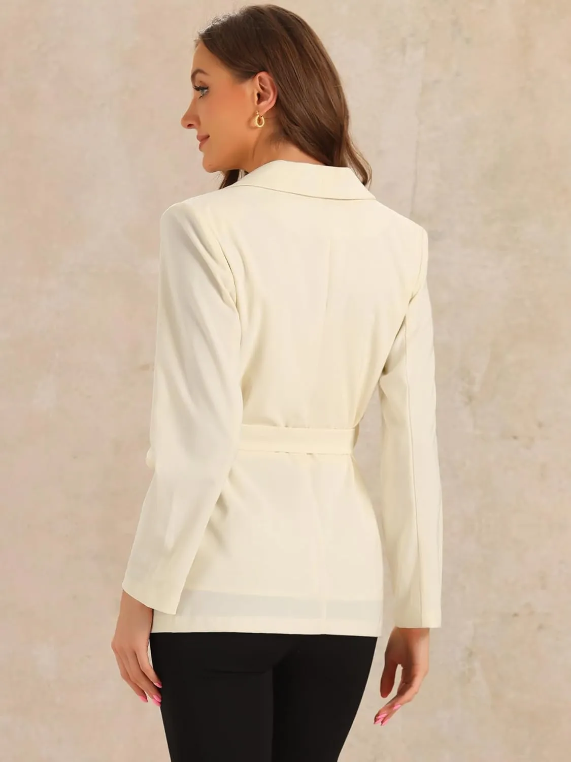 Allegra K Elegant Blazer for Women's Long Sleeve Shawl Collar Belted Button Work Suit Jackets