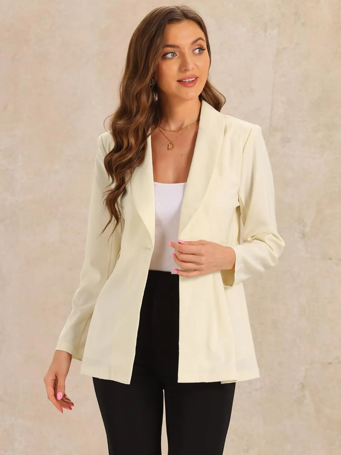 Allegra K Elegant Blazer for Women's Long Sleeve Shawl Collar Belted Button Work Suit Jackets