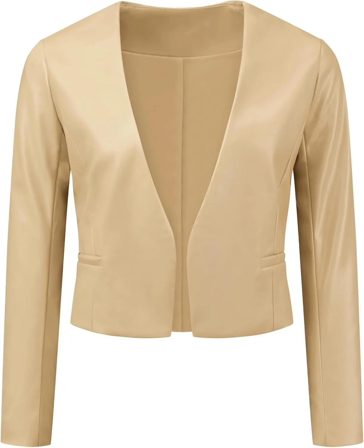 Allegra K Faux Leather Crop Blazer for Women's Collarless Open Front PU Moto Biker Jackets