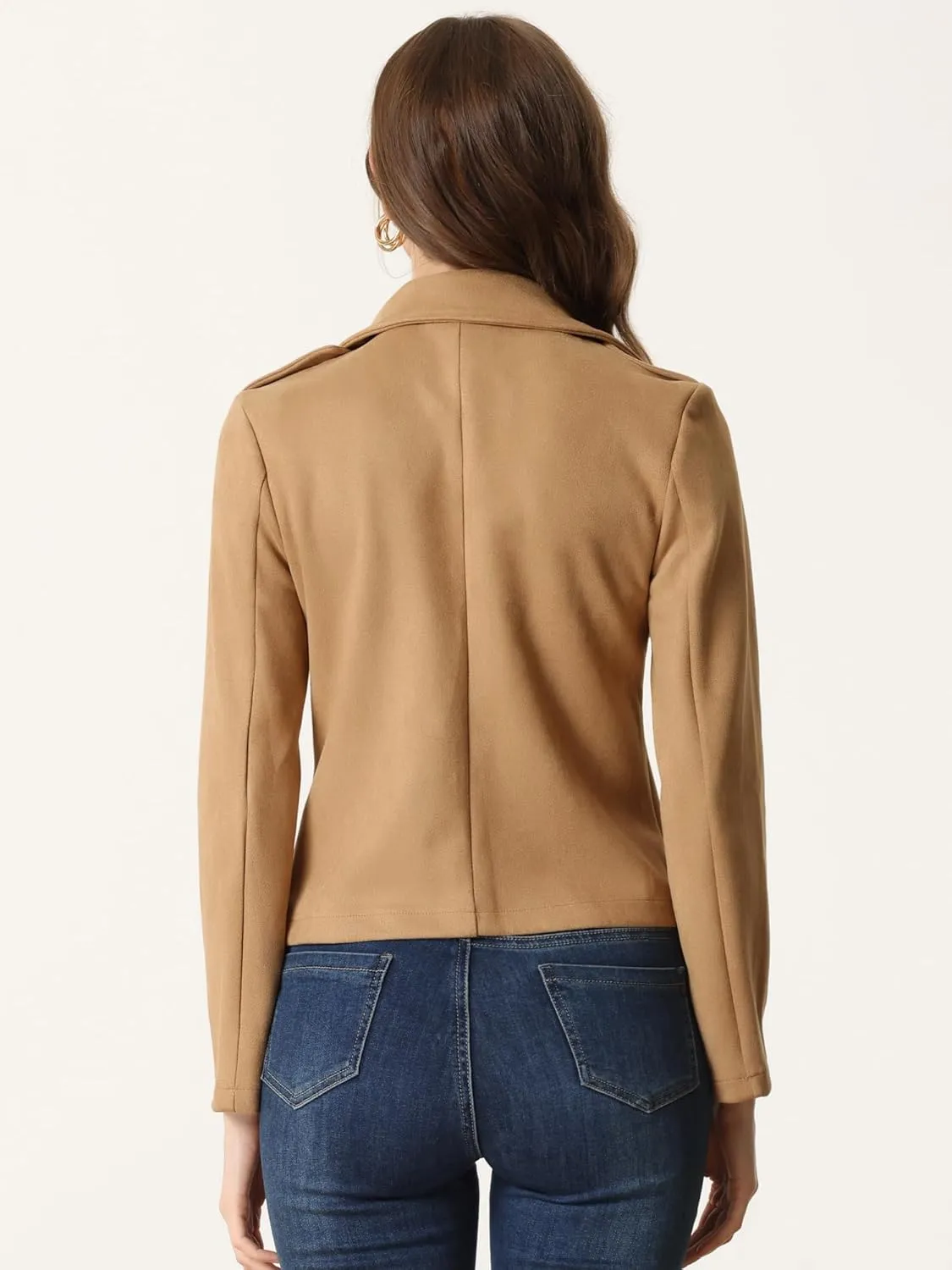 Allegra K Faux Suede Jackets for Women's 2024 Spring Casual Button Down Cropped Jacket