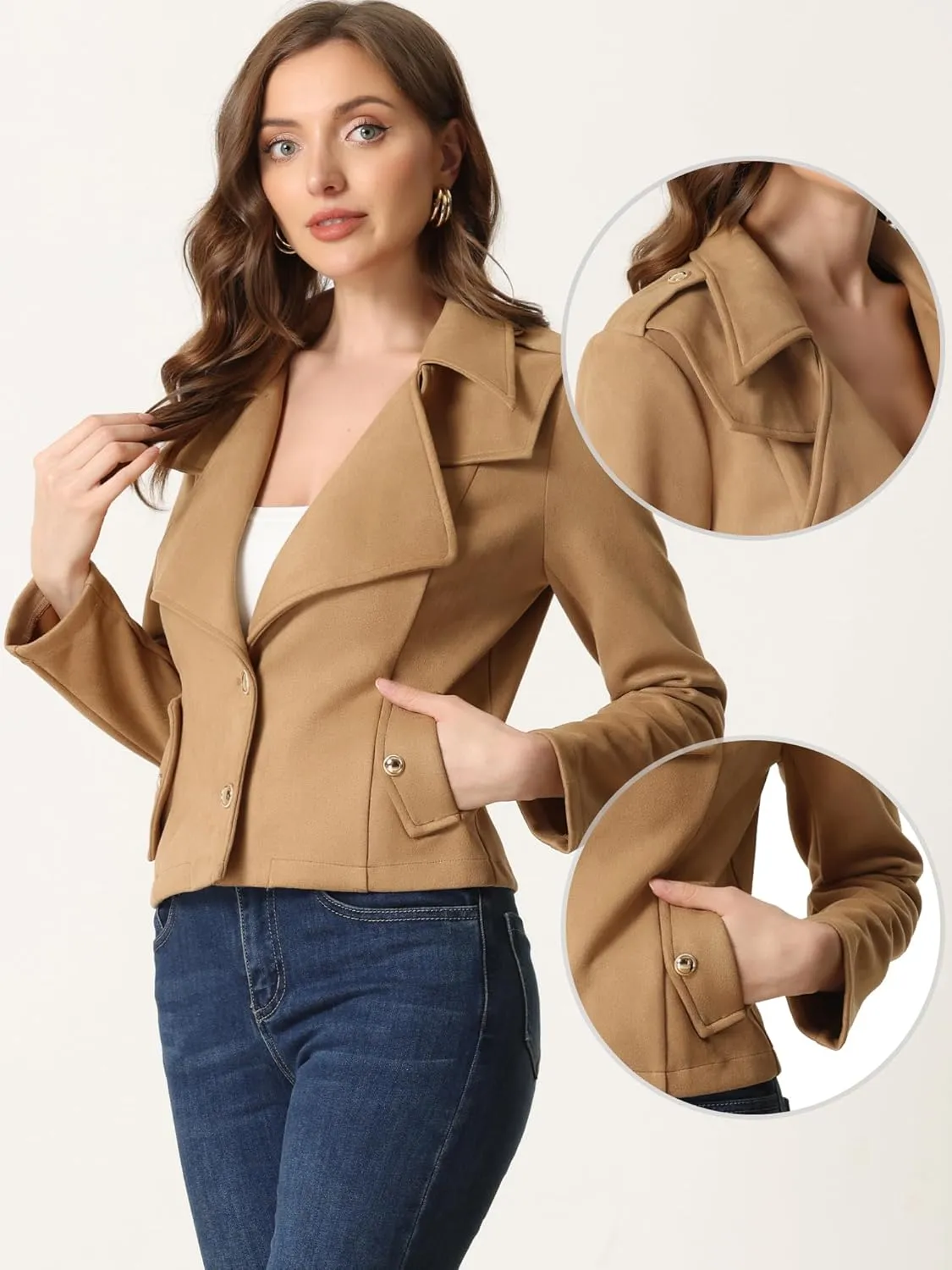 Allegra K Faux Suede Jackets for Women's 2024 Spring Casual Button Down Cropped Jacket