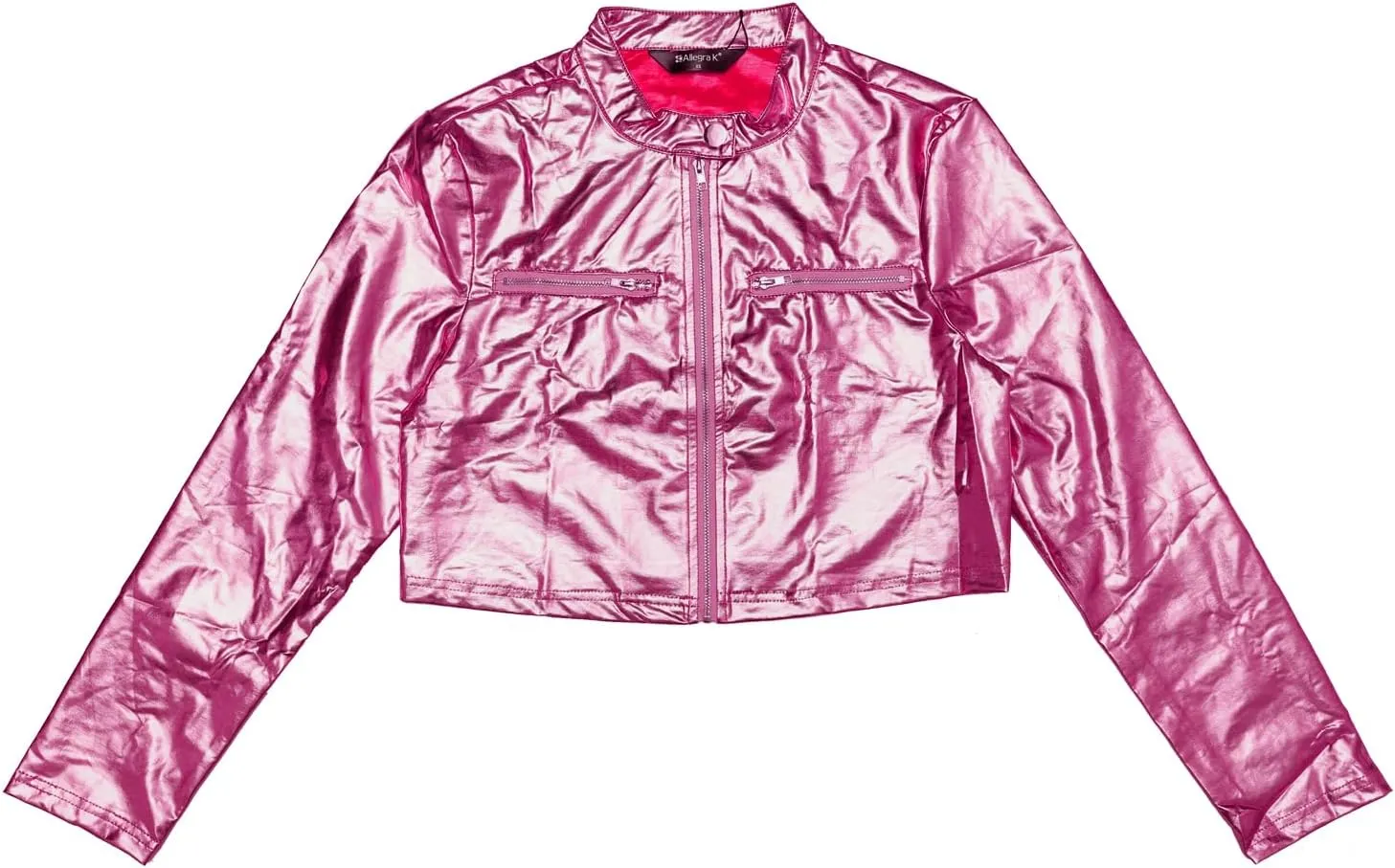 Allegra K Stand Collar Jacket for Women's Christmas Costumes Metallic Zipper Cropped Party Club Long Sleeve Jackets