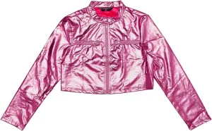 Allegra K Stand Collar Jacket for Women's Christmas Costumes Metallic Zipper Cropped Party Club Long Sleeve Jackets