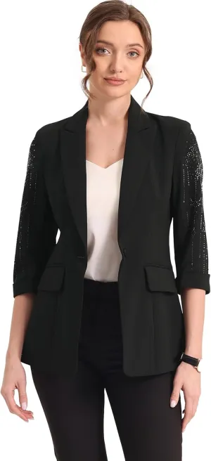 Allegra K Women's 3/4 Sleeve Blazer Jackets Business Casual Rhinestone Formal Suit