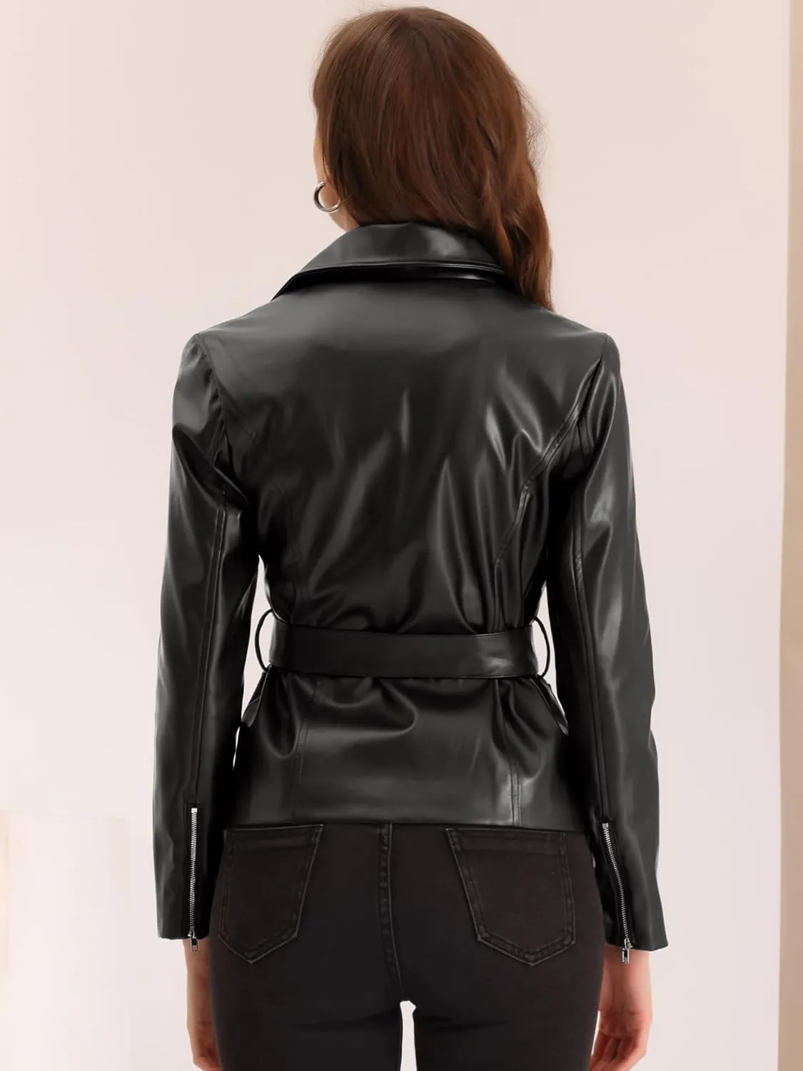 Allegra K Women's Faux Leather Jacket Spring Fall Classical Trendy PU Motorcycle Biker Jackets