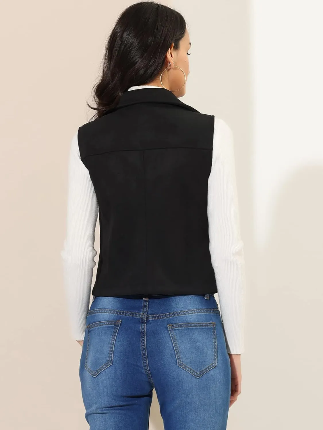 Allegra K Women's Faux Suede Vest Casual Sleeveless Biker Jacket