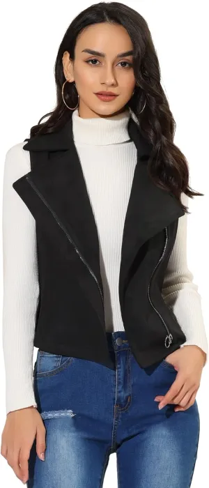 Allegra K Women's Faux Suede Vest Casual Sleeveless Biker Jacket