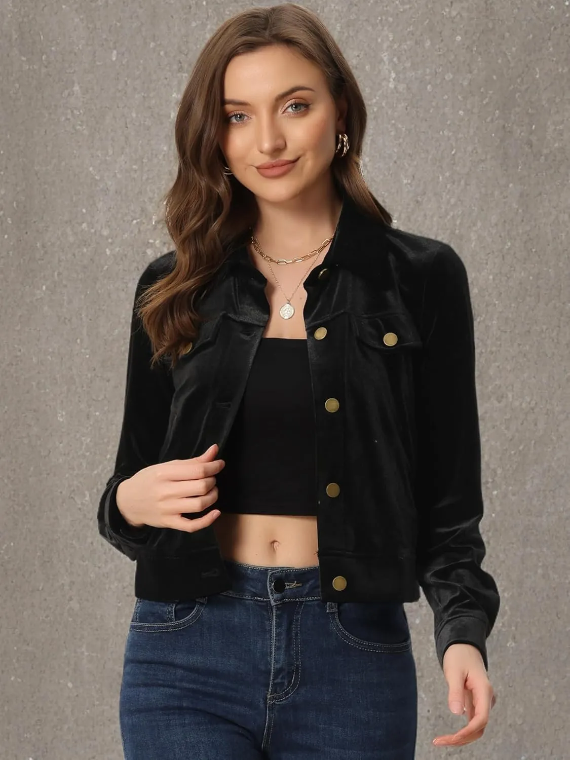 Allegra K Women's Halloween Cropped Jackets Button Down Slash Pockets 2024 Fall Casual Velvet Blazer
