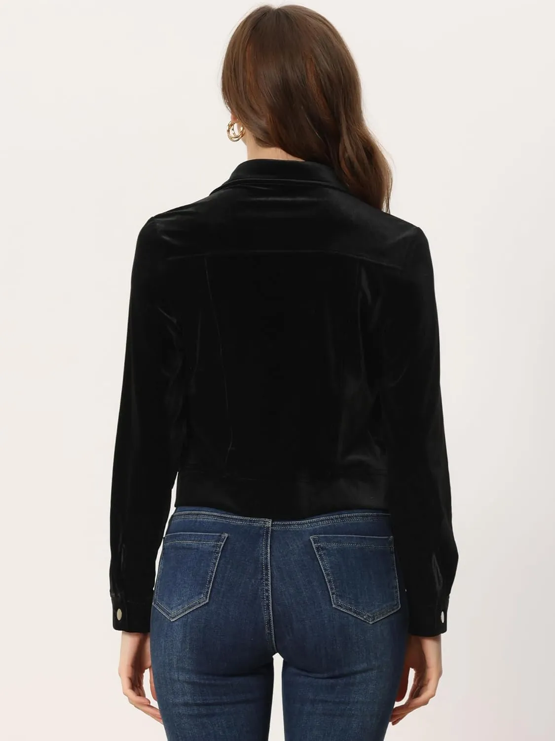 Allegra K Women's Halloween Cropped Jackets Button Down Slash Pockets 2024 Fall Casual Velvet Blazer