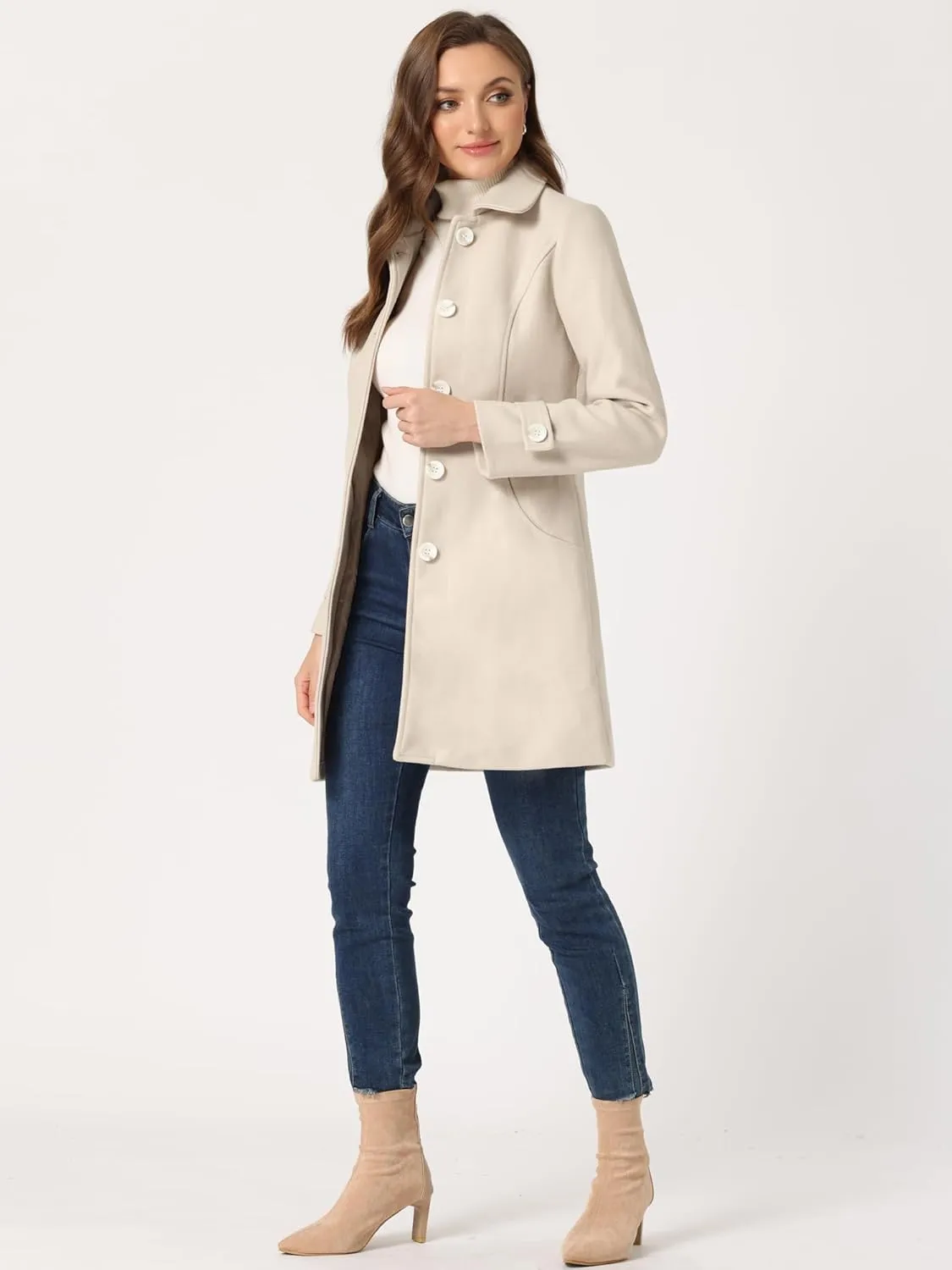 Allegra K Women's Winter Outerwear Overcoat Peter Pan Collar Mid-thigh A-line Single Breasted Pea Coat