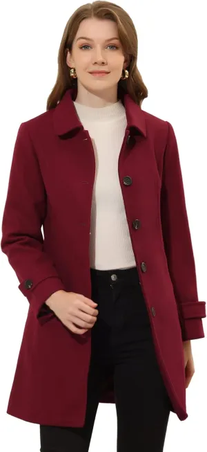 Allegra K Women's Winter Outerwear Overcoat Peter Pan Collar Mid-thigh A-line Single Breasted Pea Coat