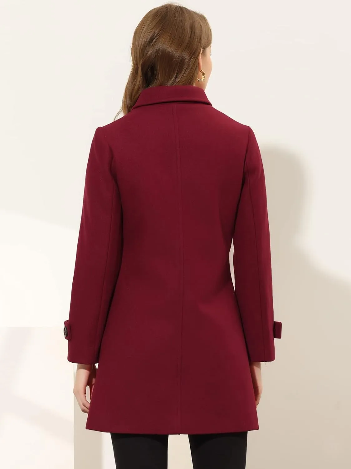 Allegra K Women's Winter Outerwear Overcoat Peter Pan Collar Mid-thigh A-line Single Breasted Pea Coat
