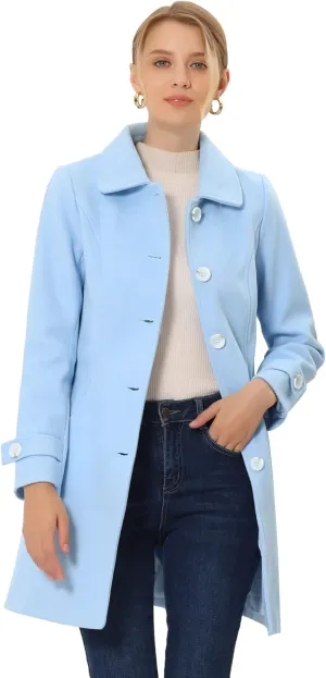 Allegra K Women's Winter Outerwear Overcoat Peter Pan Collar Mid-thigh A-line Single Breasted Pea Coat