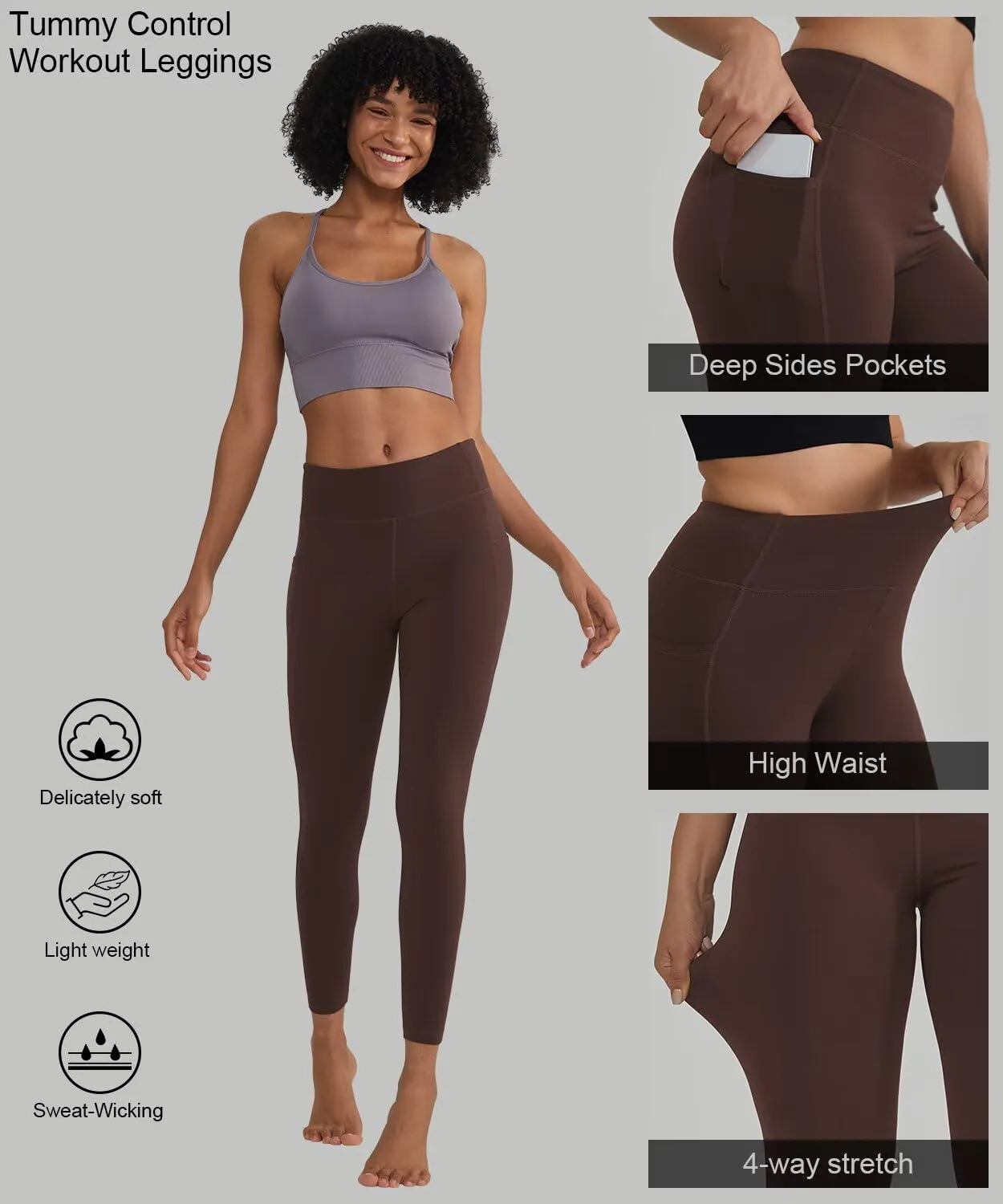 ALONG FIT High Waisted Leggings with Pockets, Tummy Control Workout Leggings for Women 25 Soft Yoga Pants Gym Sport Lounge