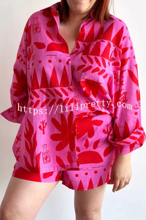 Altos Unique Printed Pocket Shirt and Elastic Waist Shorts Set