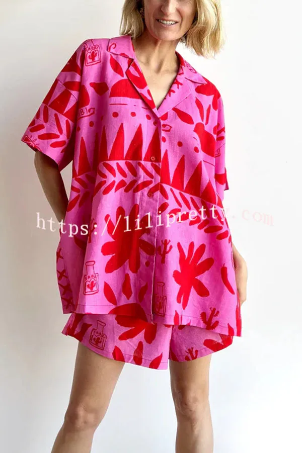 Altos Unique Printed Pocket Shirt and Elastic Waist Shorts Set
