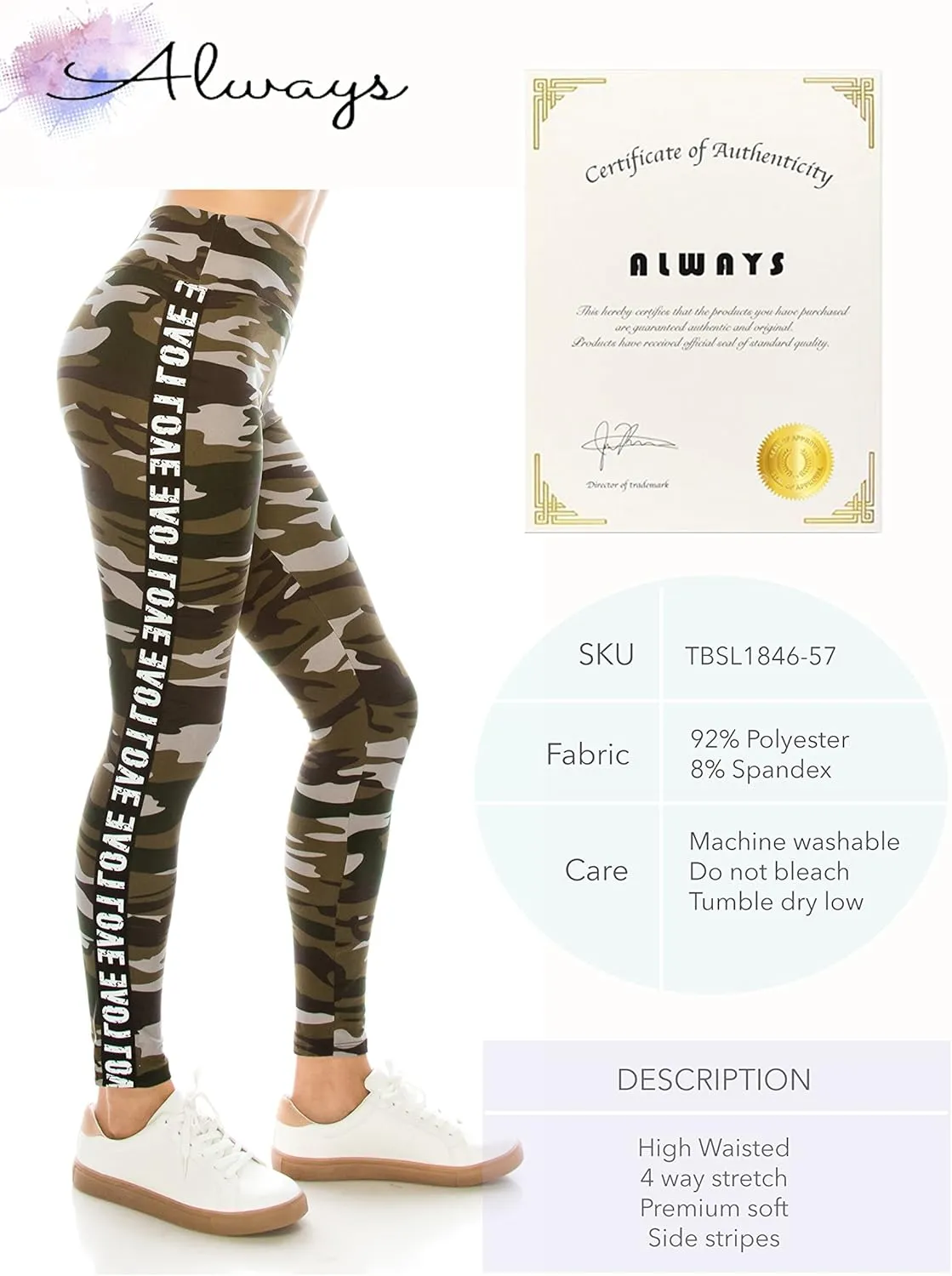 ALWAYS Legging Women Track Pants - High Waisted Premium Soft Stretch Buttery Racing Stripe