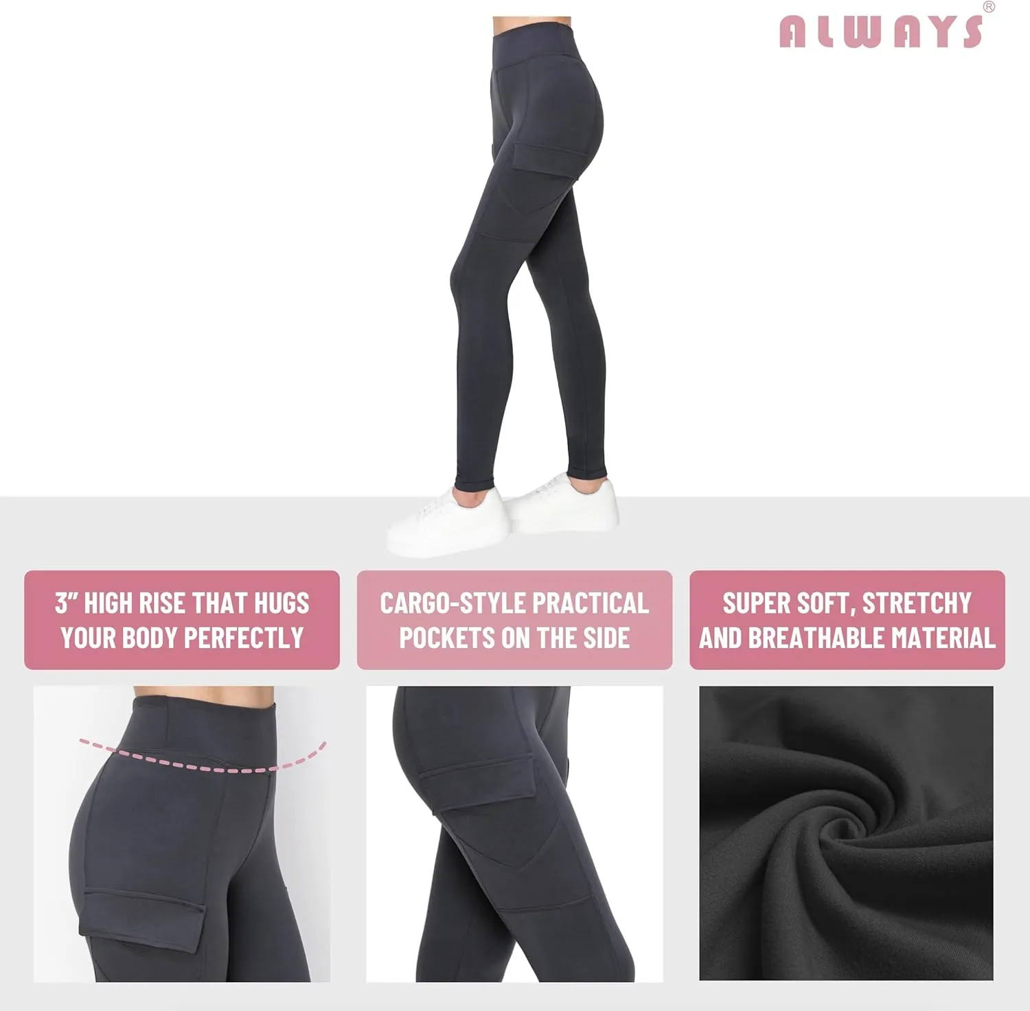 ALWAYS Women's Yoga Leggings - High Waist Premium Soft Solid Stretch High Waist Legging Pants