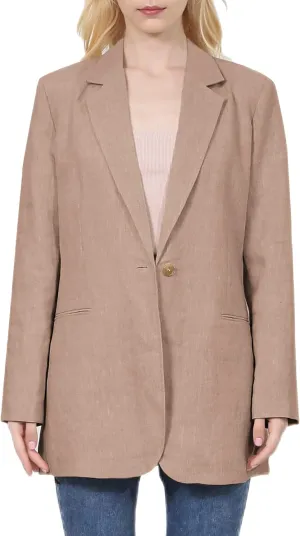Amazhiyu Womens Linen Blend Notched Buttoned Blazer Jackets Long Sleeve Casual Office Coat