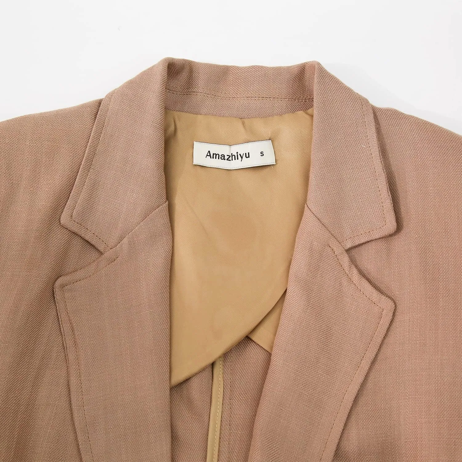 Amazhiyu Womens Linen Blend Notched Buttoned Blazer Jackets Long Sleeve Casual Office Coat