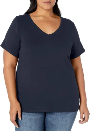 Amazon Essentials Women's Plus Size Short-Sleeve V-Neck T-Shirt, Multipacks