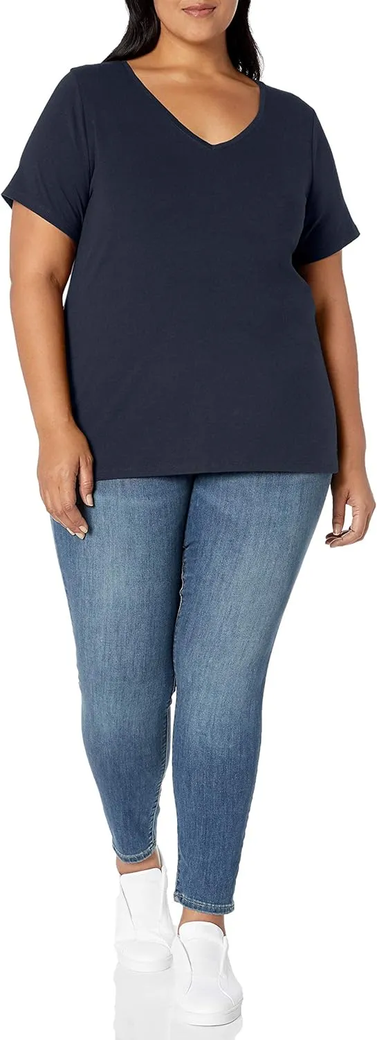 Amazon Essentials Women's Plus Size Short-Sleeve V-Neck T-Shirt, Multipacks