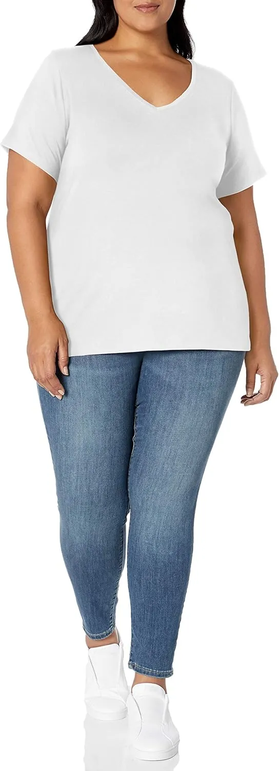 Amazon Essentials Women's Plus Size Short-Sleeve V-Neck T-Shirt, Multipacks