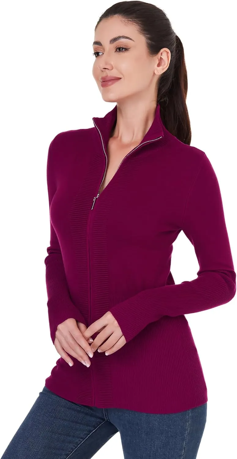 AmlieBoutik Women Stand Collar Zip up Knit Long Sleeve Cardigan Sweater Jackets